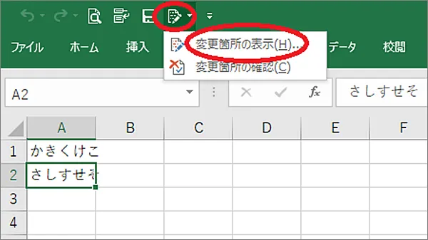 Excel変更箇所の表示
