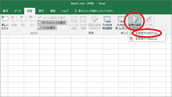 Excel変更箇所の表示