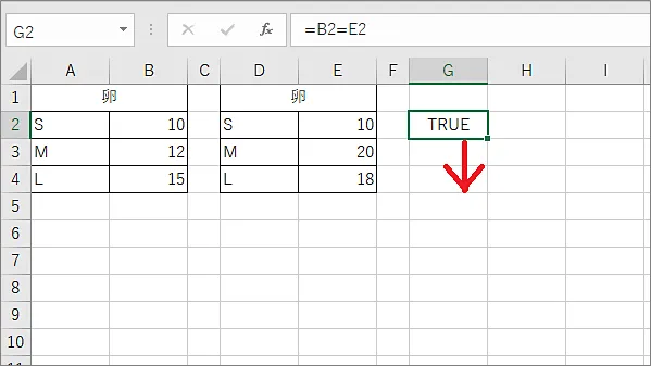 Excel２つの表違い