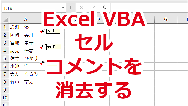 Excel VBA セルのコメントだけを消去する