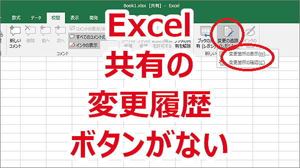 Excel リボンに変更履歴の表示のボタンがない
