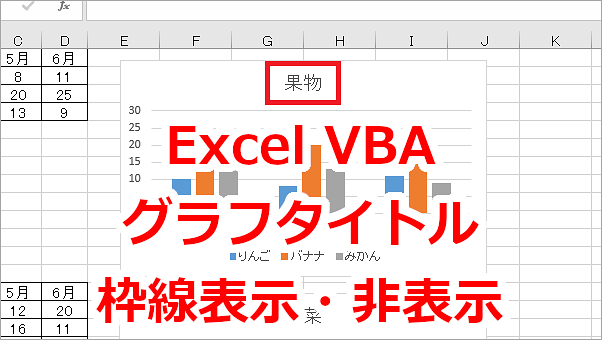 Excel VBA グラフのタイトルの枠線を表示、非表示にする-Format.Line.Visible、Format.Line.ForeColor