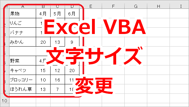 Excel VBA セルの文字のフォントサイズを変える-Size