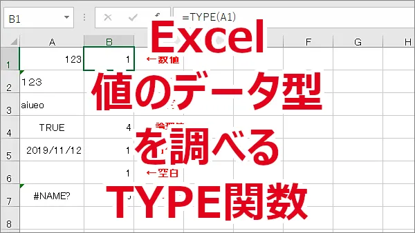 Excel セルに入力されている値のデータ型を調べる-TYPE関数