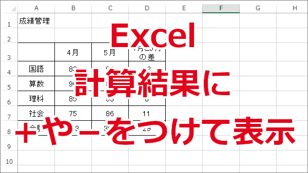 Excel 計算結果に＋（プラス）や－（マイナス）を表示する方法